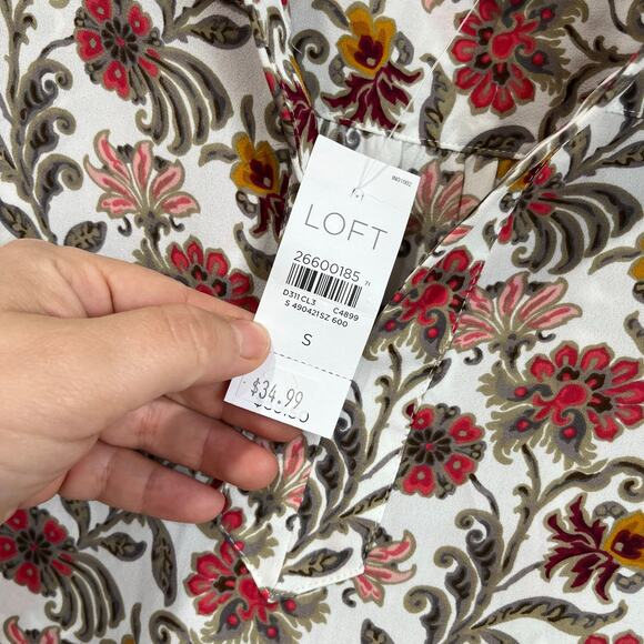 LOFT Floral Blouse NWT Size S Long Sleeve Split Neck Boho Top Soft Lightweight - Picture 6 of 8